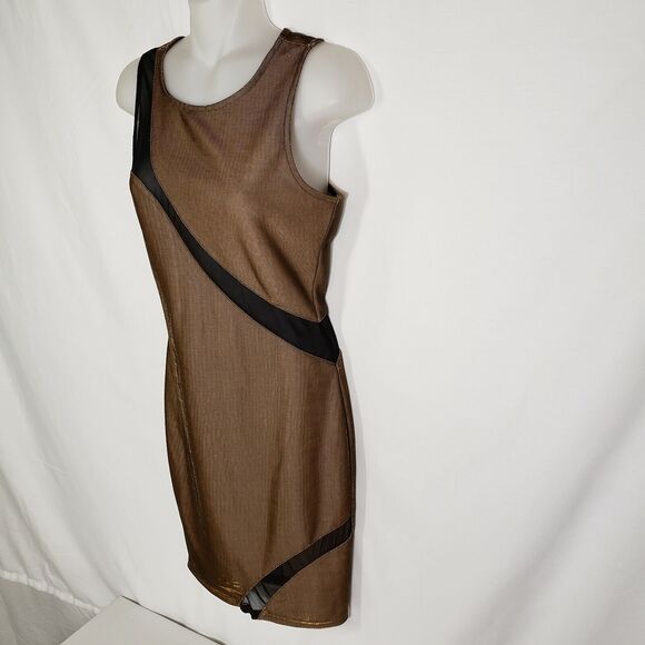 Forever 21 Mini Dress Womens Small Bronze Sleeveless Body Con Black Mesh Zipper - Picture 5 of 8